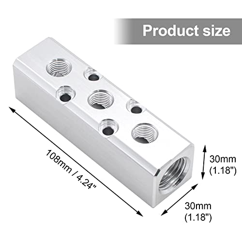 Air Manifold, 3 Way 5 Port Air Compressor Manifold, Aluminum Air Hose Inline Manifold Block Splitter, Pneumatic Manifold Air Distribution Block, NPT 1/2 Inch Supply Port, NPT 1/4 Inch Output Port - size: 1PCS 3 Way 5 Port（Silver）