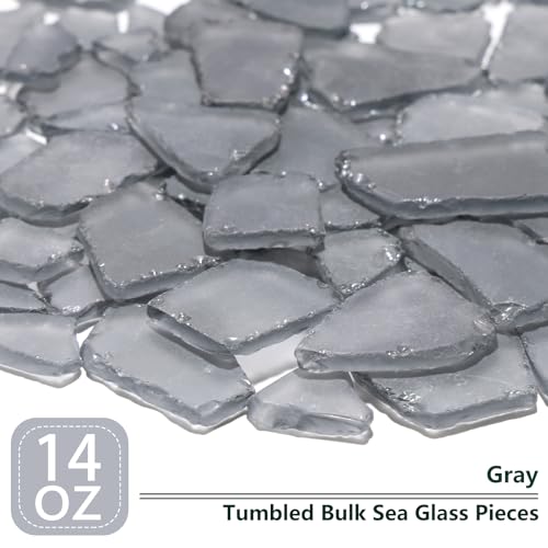 QYGL Sea Glass for Crafts - 14oz Gray Frosted Seaglass Pieces - Vase Filler and Aquarium Ornament, DIY Craft Supplies for Art, Beach Weddings, and Home Decor - color: Black Gray