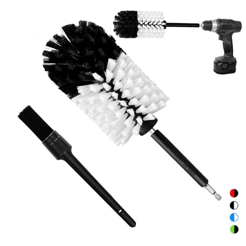 Wheel Brush Kit, Soft Drill Wheel Cleaner Brush, No Scratches Highly Dense Car Cleaning Brush Set for Wheels, Rims, Engines, Exhaust(White/Black,2Pcs) - color: White/Black,2pcs