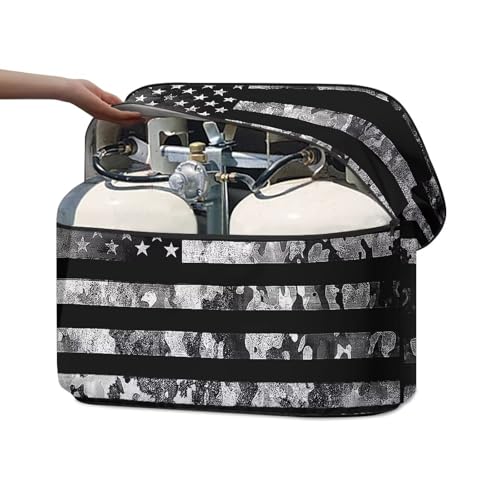Black Camouflage USA Flag RV Propane Tank Cover for Travel Trailer Replacement Cover for RV/Trailer/Camper Double 20lb Propane Tank Protector - color: Black Camouflage USA Flag, size: Small-Double 20LB