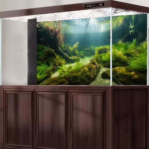 Underwater Aquarium Background Undersea Aquatic Plants Fish Tank Background Ocean Floor Sandy Sea Bed Scene Terrarium Backgrounds Lush Moss Covered Stone Rock Cork Reptile Tank Backgrounds 24x12in - color: Warm Green, size: 24(W)x12(H)in