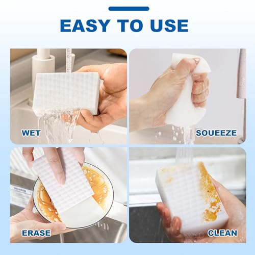 50-Pack Extra-Thick Melamine Sponges 3.94" 2.76" 1.18" Durable Kitchen & Bathroom Cleaning Pads Powerful, Non-Scratch, Water-Activated Magic Sponge - size: 50 Ct (Ultra-Durable)