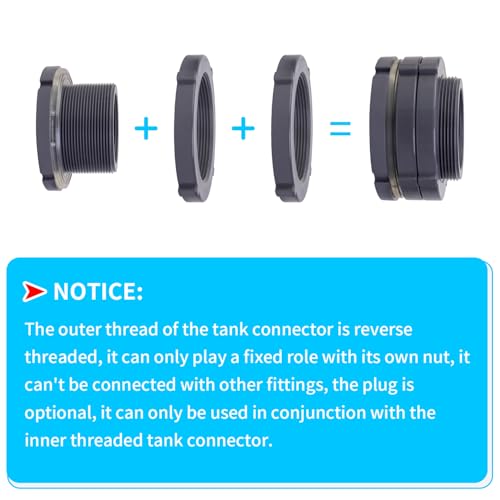 ChillWaves PVC Bulkhead Fitting 2-1/2" Double Thread Connector Adapter for Water Tank, Aquariums, Rain barrels(1-PACK) - size: 2-1/2 INCH, style: Bulkhead Fitting