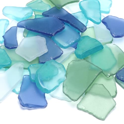SUREAM Glass Pieces for Crafts, Multiple Color Sea Glass Beads for Aquarium Nautical Décor, Seaglass Art for Christmas Tree Decor(Blue+Green+White) - color: Blue+green+white