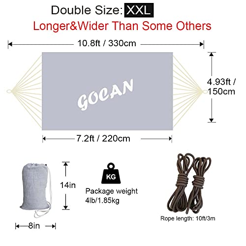 GOCAN Brazilian Double Hammock 2 Person Extra Large 330X150cm Load Capacity 600Pound Canvas Cotton Hammock for Patio Porch Garden Backyard Lounging Outdoor and Indoor XXL(Grey) - color: Grey
