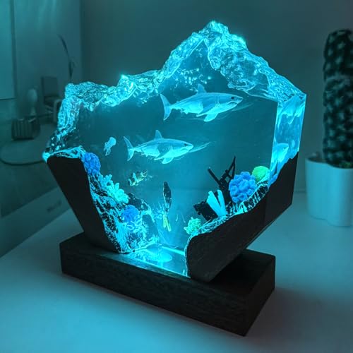 Scuba Diver Ocean Resin Lamp, Handmade Wooden Table Resin Night Light, USB Port Art Ornaments for Home Office Decor, Scuba Diver Gifts for Birthday Holiday, Valentine's Day Gifts for Husband - color: Scuba Diver-2, size: M
