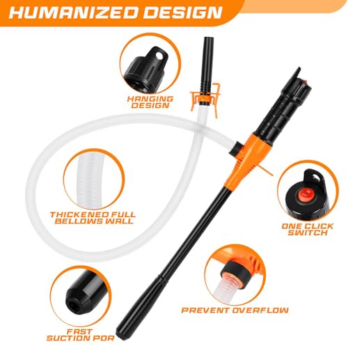 Portable Transfer Pump Battery Operated Electric Siphon Pump for Gas, Fuel, Diesel, Water Transfer 2.4 GPM Flow Oil Extractor, 47 Inches Hose-Easy to Use Hand Fuel Pump, Multi-Use Transfer Pump O-Y - size: Orange-Yellow