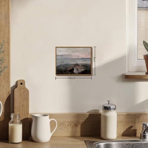 OIQArtOIQ Vintage Landscape Canvas Wall Art Framed Natural Scenery Painting Artwork Prints France Country Wilderness Farmhouse Decor Pictures Kitchen Bedroom Living Room Bathroom - color: Coastal Town, size: 8x10 in