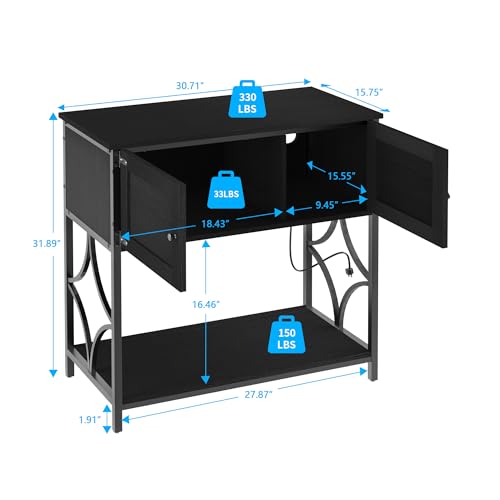 20-29 Gallon Aquarium Stand with Power Outlets & Cabinet Storage | 330lbs Capacity Metal Frame, Cabinet Storage, 30.7"x15.7" Tabletop, Fits Fish Tanks & Reptile Terrariums, Black - color: Black