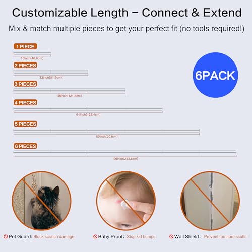6PCS Clear Self-Adhesive Night Stand Corner Protectors，Corner Guards & Edge Protector for Wall Door Frame Cabinet Baseboard & Door, Table, Stair (2.5x40.6cm/1.0x16in) - color: Clear, size: 2.5x40.6cm/1.0x16in
