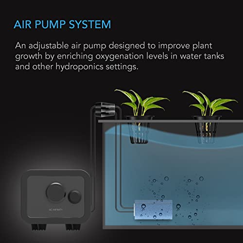 AC Infinity Air Pump One-Outlet Adjustable Oxygen Pump Kit with Tubing, Check Valve, and Air Stone, for Aquariums, Ponds, and Hydroponics Systems - size: 5.86 L Inch x 3.22 W Inch x 2.67 H Inch