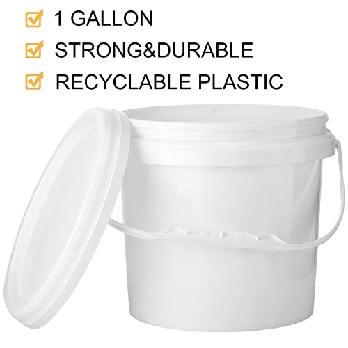 Gerrii 10 Pack White Plastic Bucket with Handle and Lid Food Storage Bucket Containers All Purpose Pail for Multipurpose Paint Water Art Crafts Projects Garage Organization (White,1 Gallon) - color: White, size: 1 Gallon