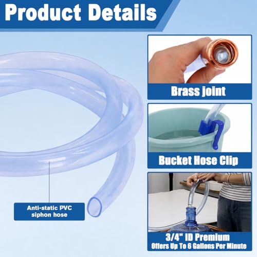 3/4" x 6FT Gas Siphon Hose, Shaker Siphon Pump for Gasoline, Diesel, Fuel & Water Transfer, Upgrade Multi-Purpose Self Priming Hose