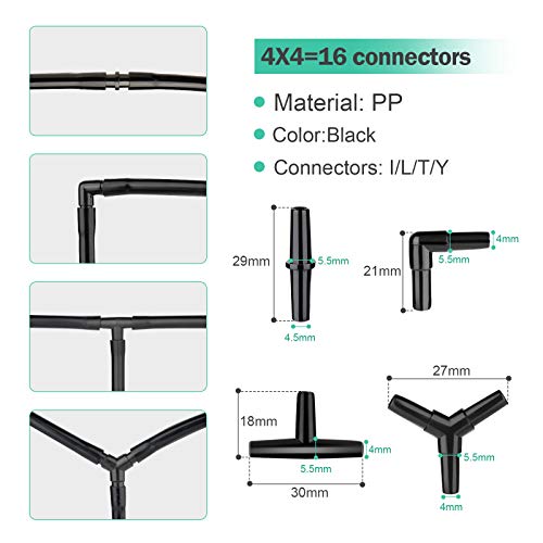 26.6 Feet Black Aquarium Soft Airline Tubing Hose Standard with 4 Air Stones,4 air Value Controller,4 Check Valves, 6 Suction Cups and 16 in Total for I,L,T,Y Shape Connectors