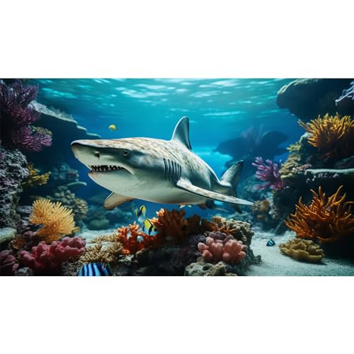 Aquarium Background Marine Life Fish Shark Terrarium Backdrop Underwater World Coral Reef Rock Fish Tank Background Deep Sea Aquarium Wallpaper Poster Decor Vinyl 24x12in - color: Marine Brown, size: 24(W)x12(H)inches/ 60(W)*30cm(H)