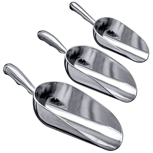 Amazing Abby - Elsa - Aluminum Ice Scoops (3-Piece Set), Cast Aluminum Utility Scoops, 5/12/24-Ounce Capacity, Food-Grade, Good for Home and Commercial Use, NOT Dishwasher-Safe, Hand-Wash Recommended