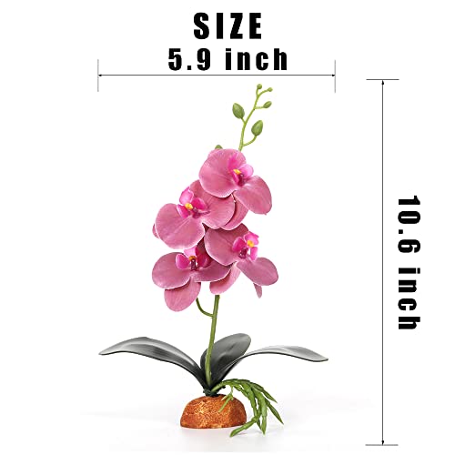 Fake Orchids Artificial Flowers, Reptile Terrarium Decor Plants, Bearded Dragon Tank Accessories fit Crested Gecko Leopard Lizard Chameleon Ball Python Snake Frog - Purple - color: Purple