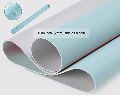 SUJAYU Dual Sided PU Leather Desk Pad, Mouse Pad, Office Desk Mat, Non-Slip Laptop Desk Pad, Waterproof Desk Writing Pad for Office and Home (23.6" x 11.8", Light Blue+Sliver) - color: Light Blue+sliver, size: 11.8" x 23.6"