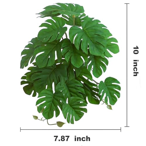 Reptile Plants for Terrarium Decor, Amphibian Habitat Decor, Snake Tank Accessories, Artificial Hanging Plants with Suction Cup-2 Packs (Fake Monstera) - color: Fake Monstera
