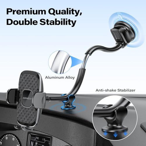APPS2Car 14'' Gooseneck Arm Mount for Garmin GPS/Car Phone Holder, 17.2mm Ball Joint Replacement Suction Cup Mount for Car Truck Windshield, GPS Holder for Garmin Dezl Nuvi Drive Drivesmart RV