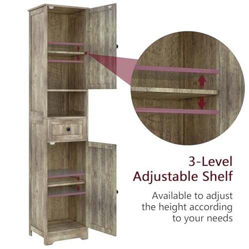 Tall Bathroom Cabinet,Storage Cabinet with 5 Shelves & 1 Drawer, with Adjustable Shelve, for Bathroom, Kitchen, Entryway, Living Room (Gray) - color: Grey