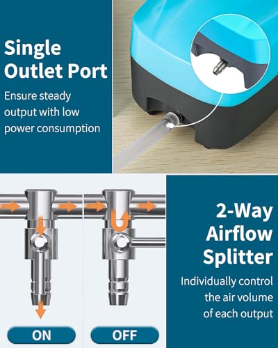 Pawfly Aquarium Air Pump 60 GPH Oxygen Pump for 20 to 60 Gallon Fish Tanks Buckets Quiet Aerator Pump Kit with Airline Tubing Control Lever Valve Air Stones and Check Valves - style: With Airline Tubing Control