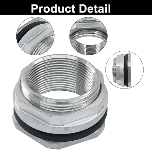 Murtenze 1.5" Bulkhead Water Tank Connector, Stainless Steel Water Tank Fitting Thru-bulk Adapter, Water Pipe Connector for Rain Barrels/Aquariums/Water Tanks - size: 1.5 Inch