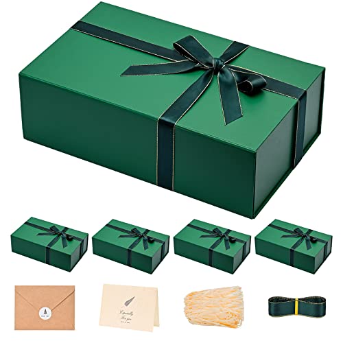 LIFELUM 5 Pack Christmas Gift Boxes Large Green Boxes of Gifts 13.85 x 8.35 x 4.45 inch Gift Boxes with Strong Magnetic Lid for Presents Contains Card, Ribbon, Filler,Sticker - color: Dark Green, size: 1 count (Pack of 5)