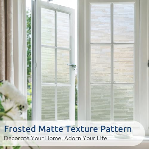 rabbitgoo Window Privacy Film, No Glue Frosted Glass Film, Static Cling UV Blocking Non Adhesive Reusable Heat Control Window Vinyl Clings for Home, Office, Frosted Silk, 17.5 x 157.4 Inches - color: Frosted Silk, size: 17.5" x 157.4"