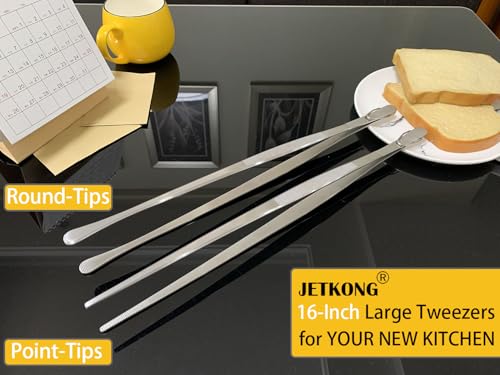 JETKONG 16-Inch Fine Tweezer Tongs Extra-Long Cooking Tweezer Stainless Steel Kitchen Tweezers (Round-Tips)