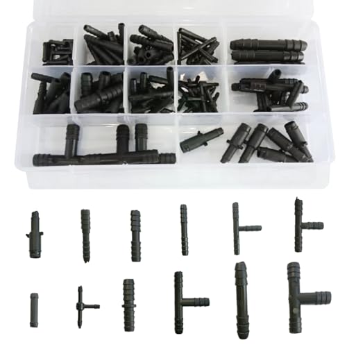 125 Pcs Vacuum Connector Assortment, Vacuum Hose Line Fittings Auto Vacuum Tubing Connector, Nylon Barbed Type Vacuum Tee Connector Kit, 12 Sizes Hose Tee Reducer and Straight Connector Set (125 PCS)