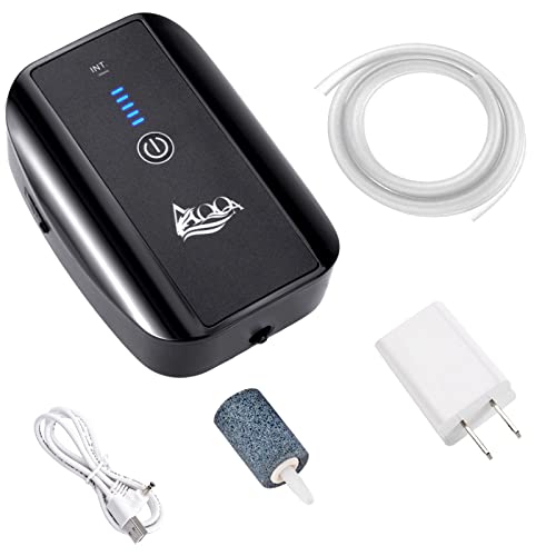 AQQA Aquarium Air Pump, Battery Rechargeable Portable Bubbles Oxygen Pump for Fresh & Saltwater Aquariums Tanks with Air Stone, Tube, USB Cable and Adapter (1.7 W for 1-100Gal Tank) - size: 1.7 W for 1-100Gal tank