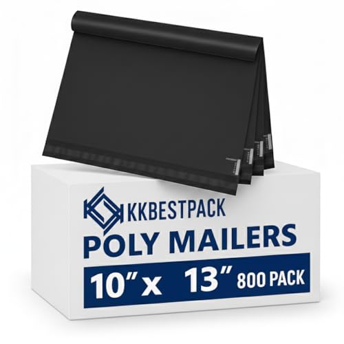 KKBESTPACK 800pcs Black Poly Mailers 10x13 Inch, Self-Seal Shipping Bags for Clothing, Waterproof Mailing Envelopes, Tear-Proof Shipping Envelopes - color: Black, size: 10" x 13" 800pcs