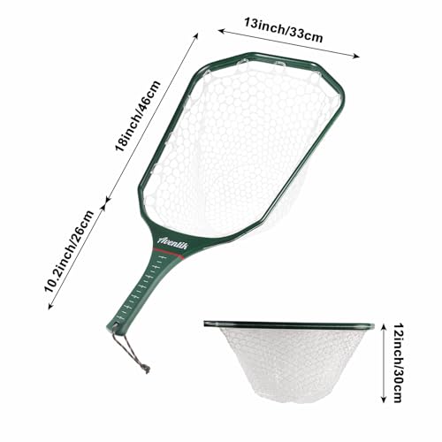 Aventik Fly Floating Fishing Net Carbon Fiber Landing Trout Net Light Weight Clear Rubber Ghost Net Catch & Release - color: Stealth Boat Frame standard handle green magnet