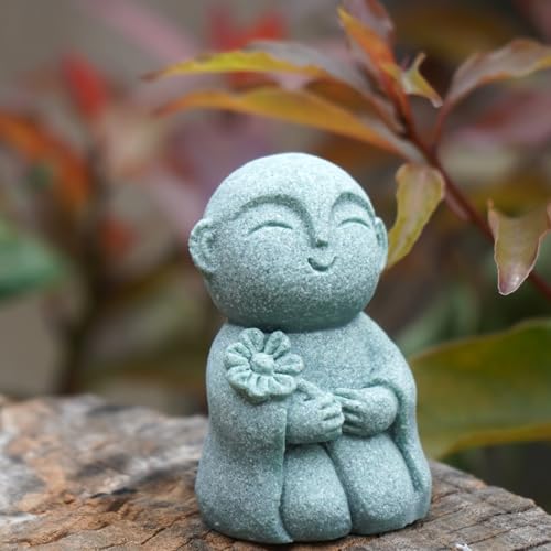 OwMell Japanese Jizo Monk Statue, Buddha Jizo Figurine Memorial Aquarium Statue Ornament - Flower - color: Flower Stone