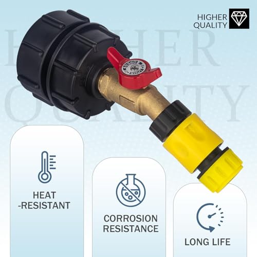 wantmatch IBC Tote Hose Adapter 275-330 Gallon IBC Tote Water Tank Fittings,1/2" NPT x 3/4" GHT Brass Garden Hose Valve with 3 Adapter,Apply to IBC Containers, Ton Barrels - color: Red handle Valve