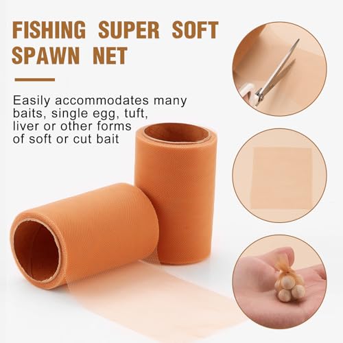 Woanger 2 Rolls Fishing Soft Spawn Net 3'' x 157.5'' Spawn Sac Netting Sack Catfish Fishing Bait Mesh Holder Accessories for Roe Bags - color: Orange