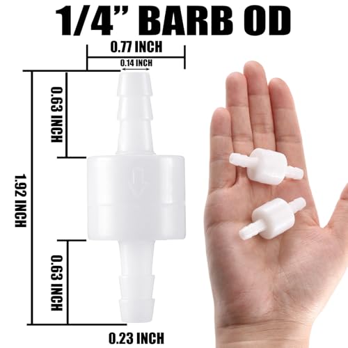 6 Pack 1/4 Inch Check Valve One Way Inline ABS Plastic Check Valve Non Return with Silicone Core for Water Gas Air Fuel Fluid System
