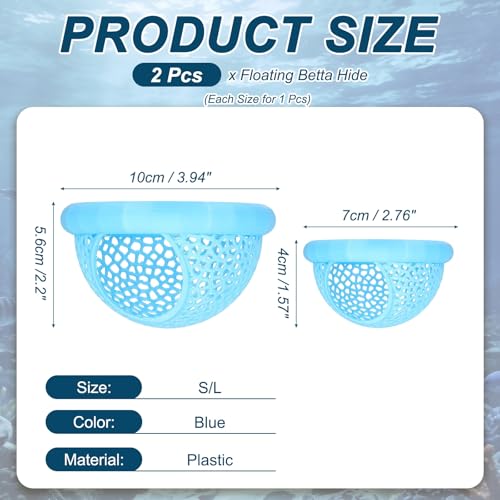 2Pcs Floating Betta Hammock Shrimp Shelter Betta Shrimp Feeder 3D Printed Fish Tank Accessories (S/L, Blue) for Small Aquarium Safe Rest - color: Blue
