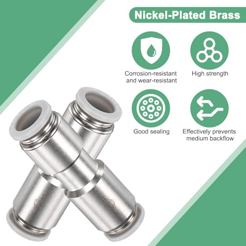 M METERXITY 1/2" OD Check Valve, Nickel Plated Brass Push to Connect Fitting One Way Check Valve for Tire Pump/Aquarium Air Pump/Gas Pipeline, Quick Release Fitting [Silver Grey]