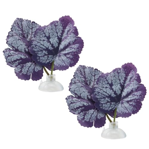 2PCS Purple Betta Fish Leaf Artificial Aquarium Plants Fake Plants Betta Bed Leaf Hammock Beta Fish Leaf Bed Aquarium Purple Plant Leaf Hammock Suction Cup Fish Tank Betta