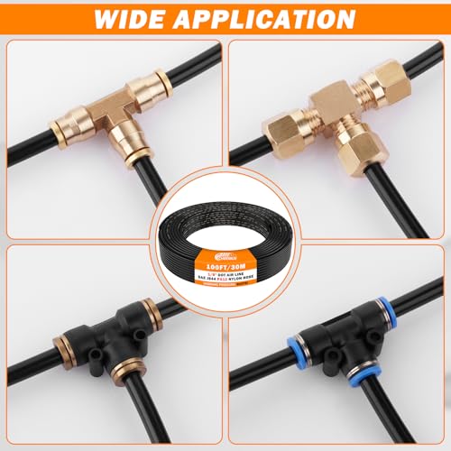 CheeMuii 1/8 DOT Air Line 100 FT 1/8" PA12 Nylon Pneumatic Tubing 30.5 Meter 1/8 Inch OD Pneumatic Air Tubing Pipe Hose Line for Semi Truck Trailer or Industrial Air System - color: Black, size: 1/8"OD-100FT