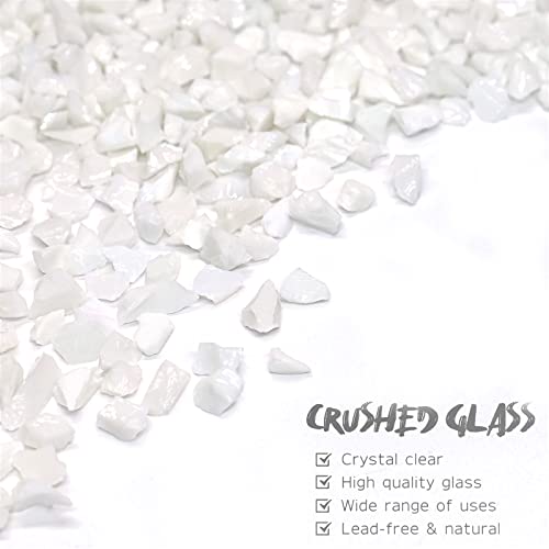 1.5 lb White Porcelain Crushed Glass for Resin Art and Crafts, 3-6mm Chunky Broken Glass Pieces, Solid Color Irregular Shards for Geode, Vase Filler, Aquarium Decor & DIY Crafts - color: White Porcelain