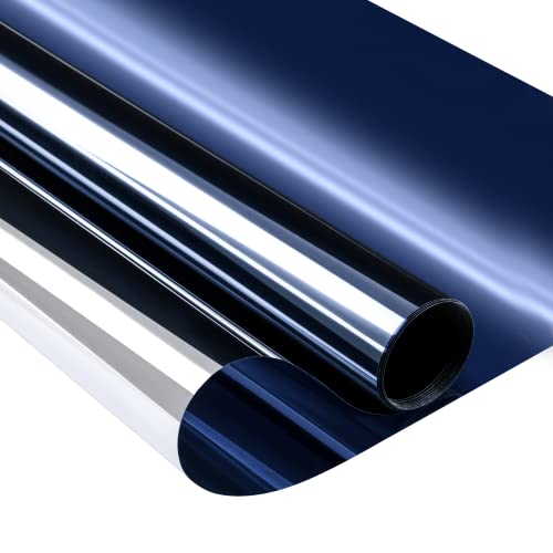 Niviy One Way Window Film Daytime Privacy Mirror Effect Reflective Window Tint for Home Self Adhesive UV Sun Blocking Heat Control Glass Door Films 17.5 x 78.7 inches Blue Silver - color: Blue-silver, size: 17.7" X 78.7"
