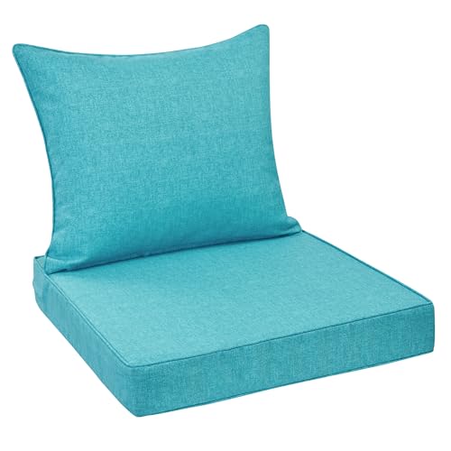FUNHOME Outdoor Seat Cushion Set 24 x 24 x 4 Inch,Water Resistant Outdoor Chair Cushions for Patio Furniture,Thick Deep Seating Pads for Outside Chair Sofa Couch, Aqua Blue - color: Aqua Blue