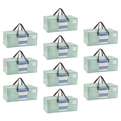 VENO 10 Pack Heavy Duty Moving Bags, Packing Bags with Clear Window, Alternative to Moving Boxes, Storage Bins for Clothes, Blankets, Comforters, College Dorm Essentials(Shiny Light Green,10 Pack) - color: Shiny Light Green, size: 10 Pack