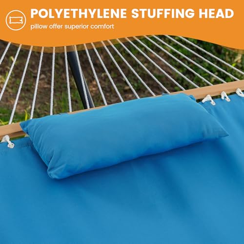 Lazy Daze Hammocks 12 FT Sunbrella Fabric Hammock non-fading with Spreader Bars and Free Pillow Fits for 2 Persons, All Weather and Fade Resistant for Patio Yard, 450 lbs Capacity, Canvas Pacific Blue - color: Canvas Pacific Blue