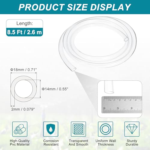 uxcell Clear PVC Tubing, 14mm ID x 18mm OD - 8.5ft PVC Tube Lightweight Vinyl Hose, Transparent Flexible Plastic Water Tubing for Air Oil Water Transfer Aquarium Irrigation - size: 14mm ID x 18mm OD