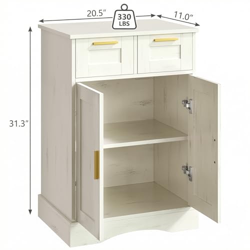 10 Gallon Fish Tank Stand with Storage, Aquarium Stand, 2 Drawers for Fish Tank Accessories Storage, 5-10 Gallon Aquarium Cabinet, 20.5" L x 11.0" W Tabletop, Vintage White, PTBX02WH - color: Vintage White, size: 5-10 Gallon