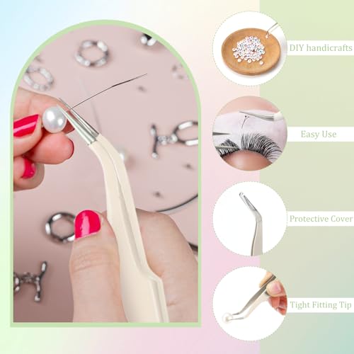 Honoson 9 Pieces Curved Pointed Craft Tweezers Stainless Steel Precision Tweezer with Protective Cover for Rhinestones Dried Flowers Craft Stickers Eyelash Extension Jewelry Making (Gradient Pink) - color: Gradient Pink